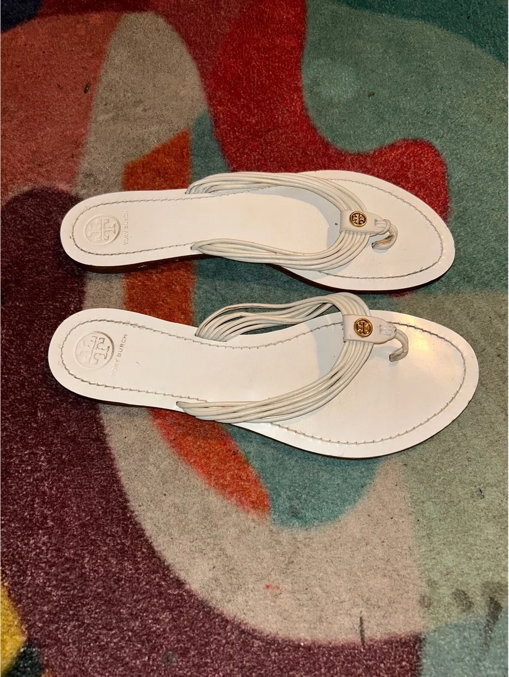 Tory Burch White Leather Thong Sandals